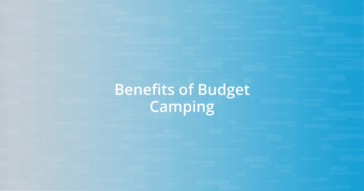 Benefits of Budget Camping